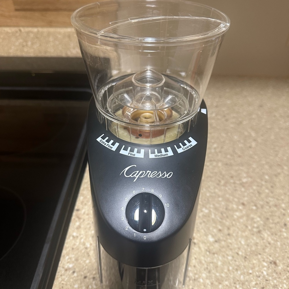 Capresso Black Coffee Grinder with Transparent Hopper